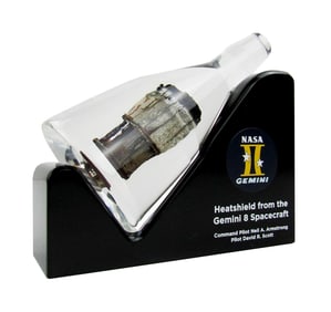 Gemini 8 Flown Heatshield Encased in Lucite, Plus Display Stand