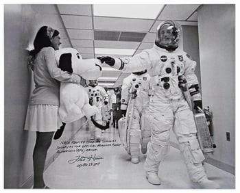 Fred Haise Large Signed Snoopy as Mascot Photo