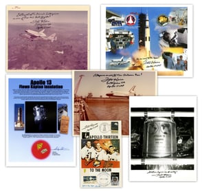 Fred Haise (5) Signed Items & Flown Apollo 13 Kapton Foil