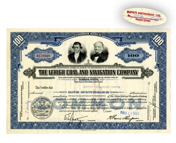 Rare Warren Buffet Signed Lehigh Coal And Navigation Co. Stock Certificate, Only 8 Known