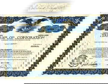 Tribune Oil Corporation Stock Certificate Issued to Warren Buffet's Mother, Signed