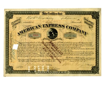 William G. Fargo Signed American Express Co. Stock, As President