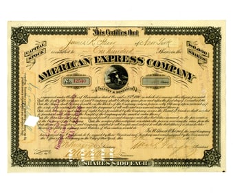 William G. Fargo Signed 1873 American Express Company Stock Certificate