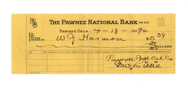 G. W. "Pawnee Bill" Lillie Signed Check