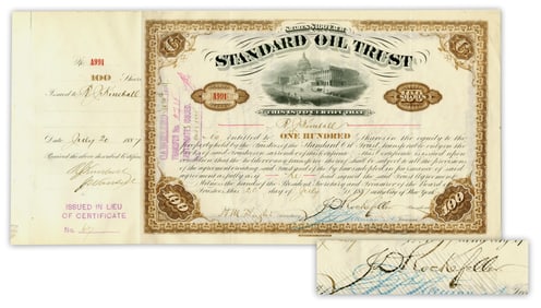 J. D. Rockefeller Signed Standard Oil Stock Certificate