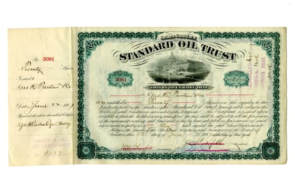 John D. Rockefeller & Henry Flagler Signed Green Standard Oil Trust Stock Certificate