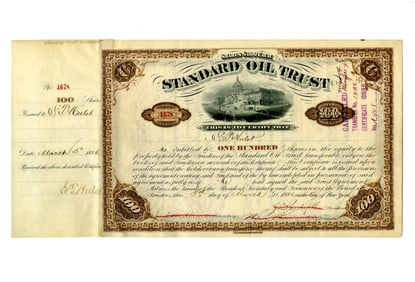 John D. Rockefeller & John Archbold Signed Brown Standard Oil Trust Stock Certificate