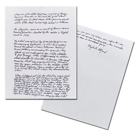 Elizabeth Eckford Handwritten Essay on 1st Day of School as One of the "Little Rock Nine"