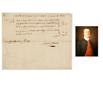 Lewis Morris Document Signed Twice, Bill for Trip as Presidential Elector
