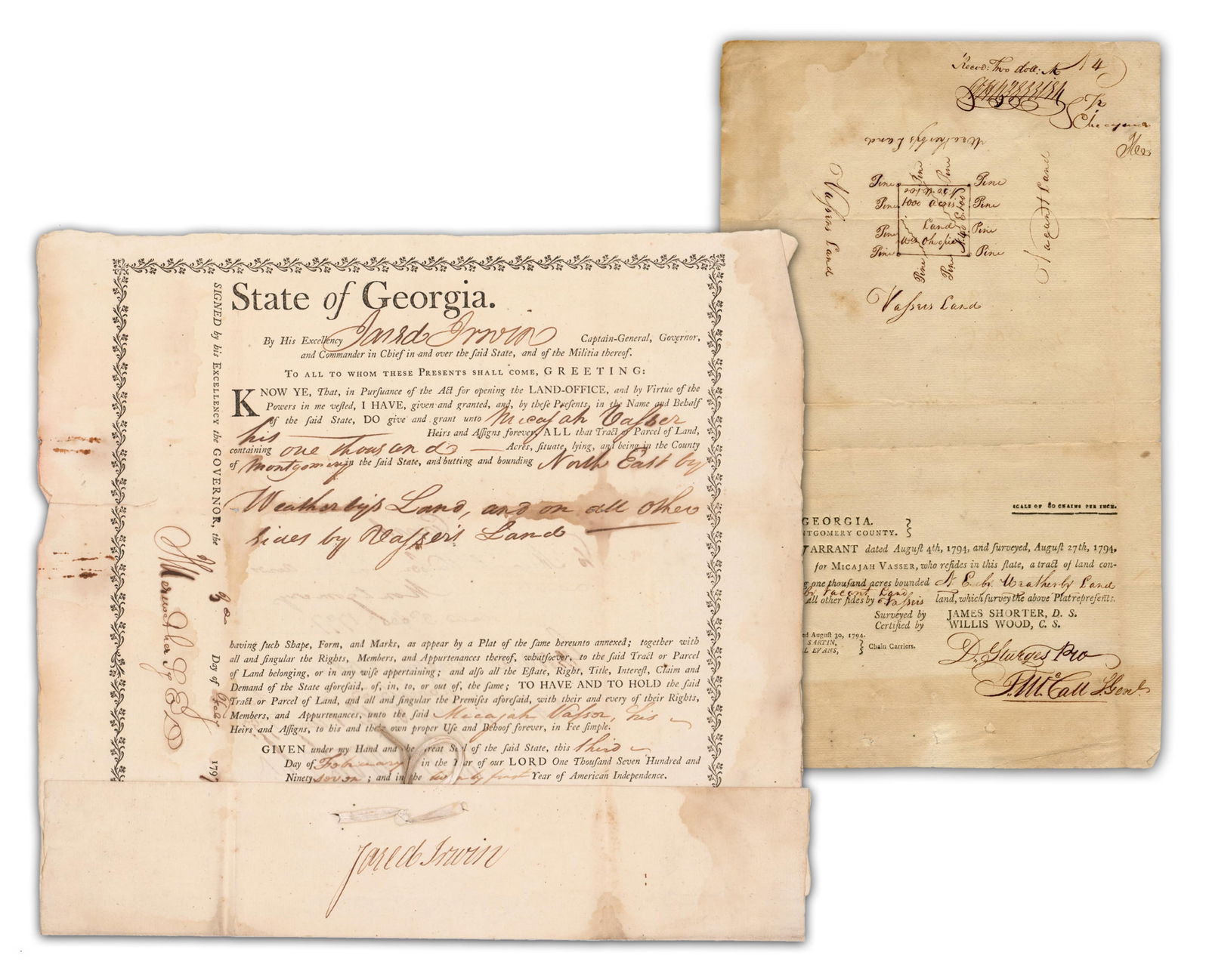 GA Gov. Jared Irwin Signed Land Grant - Shocking Instance of Pine Barrens Speculation! (1 of 5)