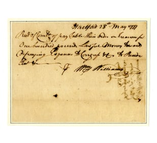 William Williams Signed Receipt for Expenses to Attend Continental Congress