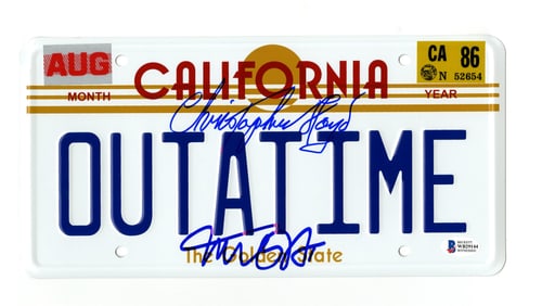 Back to the Future Michael J. Fox & Christopher Lloyd Signed License Plate
