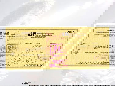 Eddie Van Halen Signed Check, One Month After Record-Breaking US Festival!