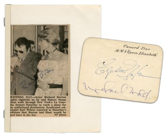 Elizabeth Taylor & Mike Todd Signed Cunard Card, With Richard Burton Autopen