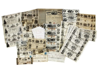 Obsolete Dealers Currency Lot of 100+ Bills, Plus 2 Checks and a Special Tax Revenue Stamp
