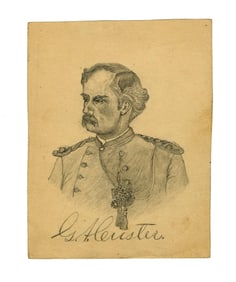 George Custer Pencil Sketch After 1876 Portrait