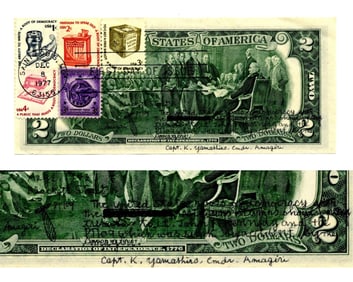 JFK PT-109: Katsumori Yamashiro Sketch & Signed $2 Bill, JSA Authentication