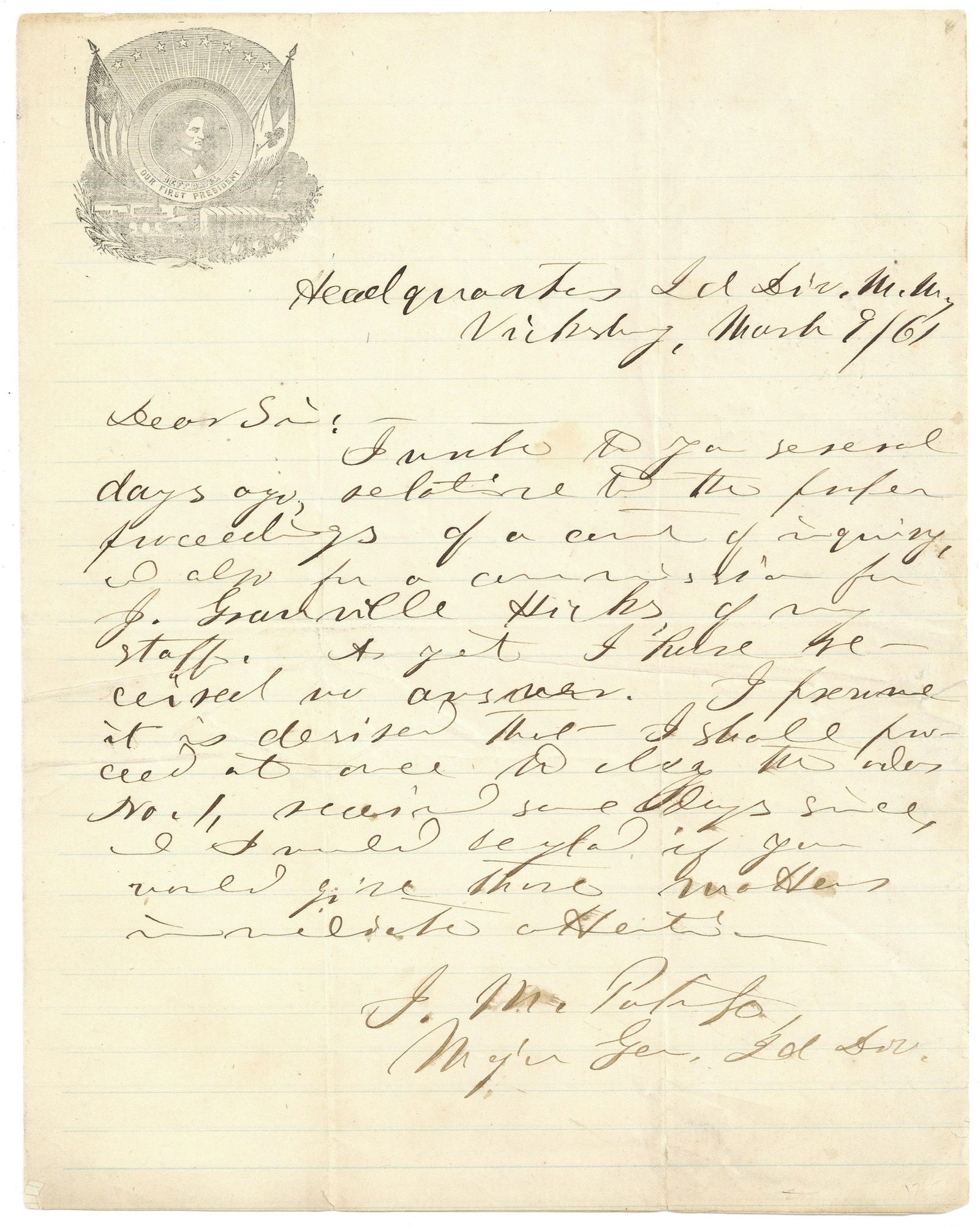 Confederate Major Isaac Patridge Signed Military Commission, War-Date 1861 (1 of 1)