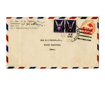George Patton Signed Airmail Envelope to Wife 2 Weeks Before D-Day