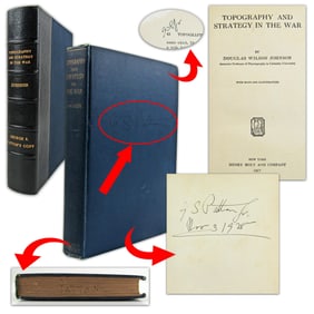 George S. Patton 4x Signed WWI Illustrated Book, "Topography & Strategy in the War"
