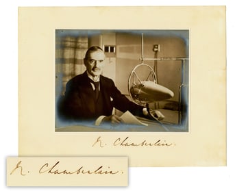 Neville Chamberlain Signed Silver Gelatin Print Announcing War with Germany, Ex. Forbes