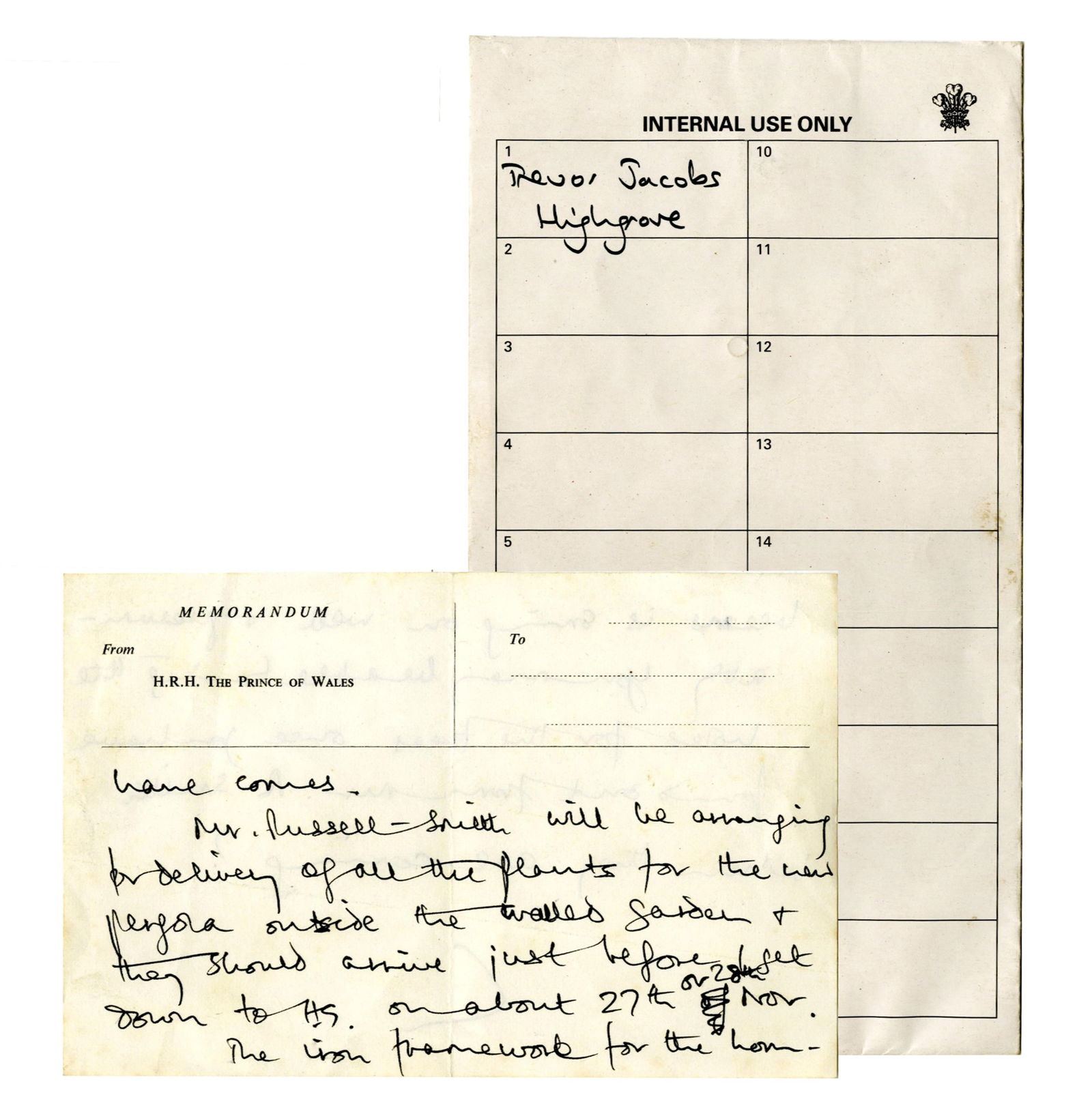 King Charles Autograph Letter Signed, as Prince, to Head Gardener at Highgrove House (1 of 6)