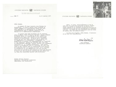 Kurt Waldheim United Nations Retirement Letter to Suzanne Forgues, 1977