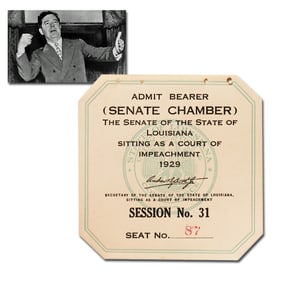 Huey Long 1929 Impeachment Ticket