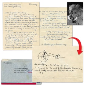 Einstein Original Geometry Drawing With Signed Explanation Sent to H.S. Student: "…you are the