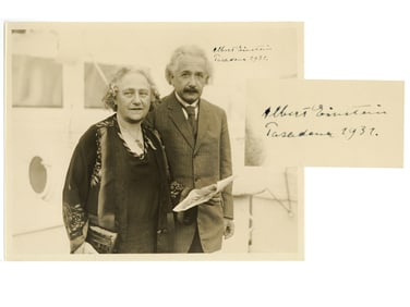 Albert Einstein Signed Photo from Arriving in San Diego with Wife Elsa -- Superlative!