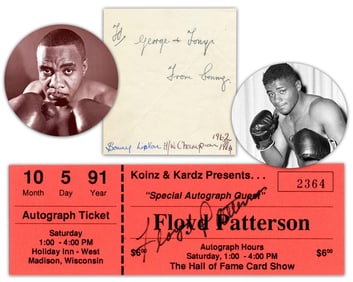 Sonny Liston & Floyd Patterson Autographs, 2 Heavyweight Boxing Champions!
