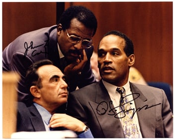 O.J. Simpson and Johnnie Cochran Great Signed Photo During Trial