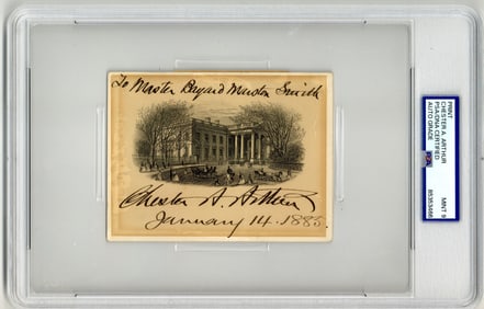 Chester Arthur Executive Mansion Engraving Signed As President - PSA/DNA MINT 9