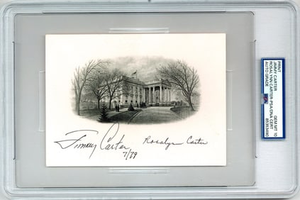 Jimmy and Rosalynn Carter Signed White House Engraving as President, PSA/DNA GEM MT 10!