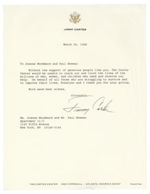 Carter Writes to Paul Newman "on behalf of all those who are struggling to survive"