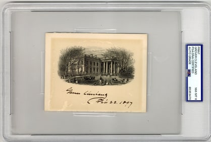 Grover Cleveland Executive Mansion Engraving Signed as President, PSA/DNA MN-MT 8