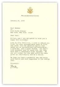 Bill Clinton TLS to Actor Paul Newman Wishing Him a Happy 80th Birthday