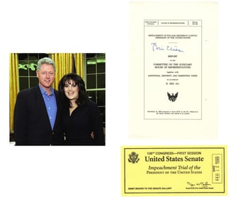 Bill Clinton Impeachment Ticket Dated Day of Acquittal & Signed House Report Typescript