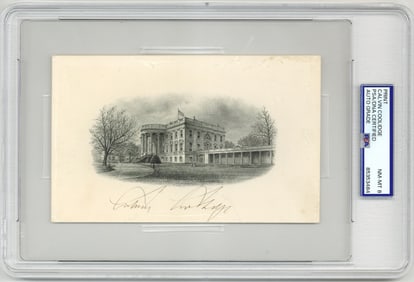 Calvin Coolidge Signed White House Engraving, PSA/DNA NM-MT 8 - Great Example!
