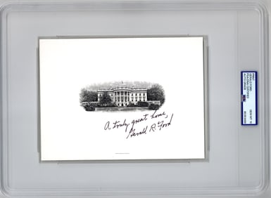 Gerald Ford Signed White House Engraving, PSA/DNA Graded GEM MT 10 - Nice Inscription