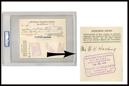 First Lady Florence Harding Endorses a Check from "The Harding Publishing Company", PSA/DNA