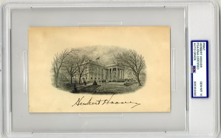 Herbert Hoover Signed White House Engraving, PSA/DNA GEM MINT 10!