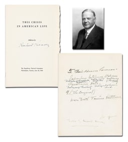 Herbert Hoover Autograph Manuscript & Signed Pamphlet, Ex-Forbes