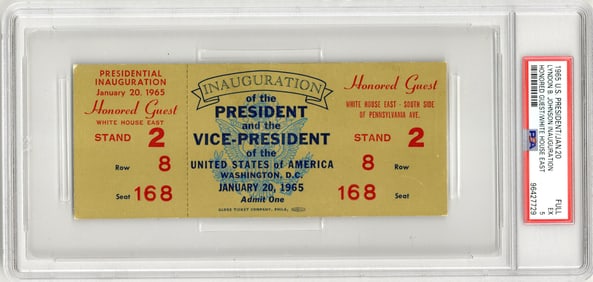 Lyndon B. Johnson Inaugural Ticket 1965, PSA/DNA EX 5