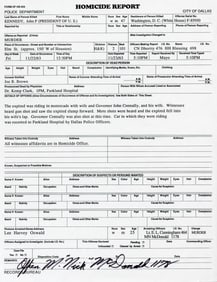 Souvenir JFK Homicide Report Signed by Oswald's Arresting Officer "Nick" McDonald