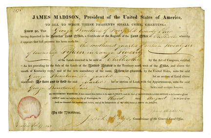James Madison 1816 DS For Land in Ohio