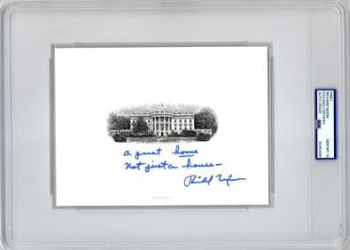 Richard Nixon Signed White House Engraving, PSA/DNA GEM MT 10! Great Inscription!