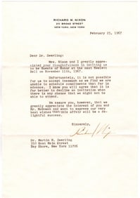 Richard Nixon Declines Invitation to Be Guest of Honor at Hewlett Ball