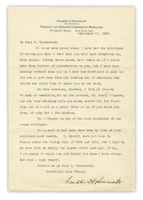 Franklin Roosevelt TLS to Clemenceau Reminiscing About the "Trying Days" of World War I