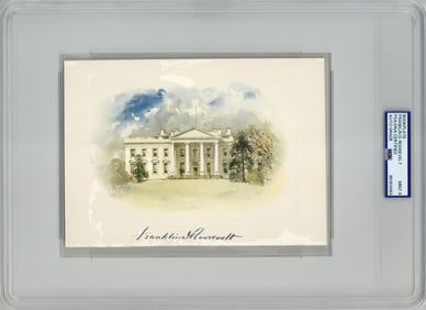 FDR Signed Hand-Colored White House Engraving from 1936, PSA/DNA Mint 9